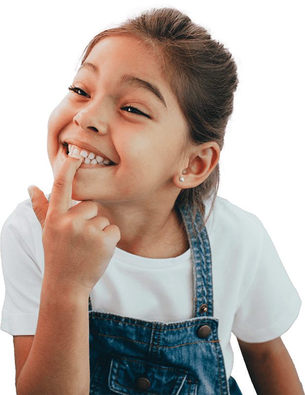 Young girl touching her tooth